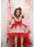Red Beaded High Low Flower Girl Dress Birthday Dress